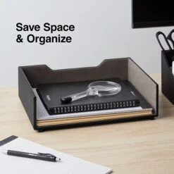 Quill Brand® Stackable Letter Tray, Faux Leather, Black