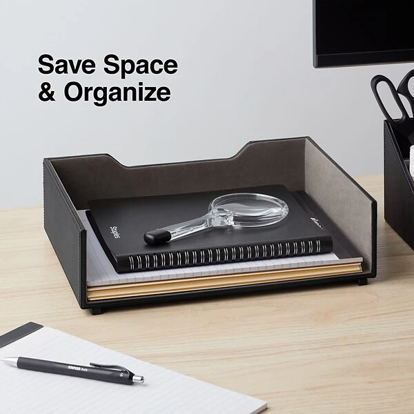 Quill Brand® Stackable Letter Tray, Faux Leather, Black 3 Quill Brand® Stackable Letter Tray, Faux Leather, Black