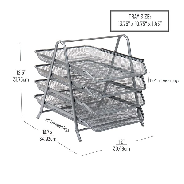 Mind Reader Network Collection Front Loading Letter Tray, Silver Steel Mesh (4TPAPER-SIL) 4 Mind Reader Network Collection Front Loading Letter Tray, Silver Steel Mesh (4TPAPER-SIL) - Image 2