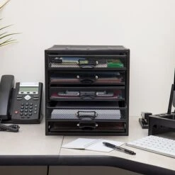 Mind Reader Network Collection 5-Compartment Steel Storage Drawer, Black (5CABMESH-BLK)