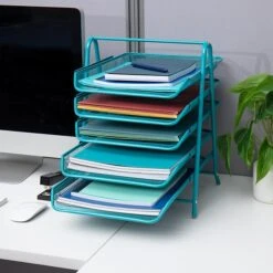 Mind Reader Network Collection Stackable Front Loading Letter Tray, Turquoise Metal (5TPAPER-TUR) -Fellowe Desk Shop A4C009C9 74E6 412A 8CB6842C710E0993 s7