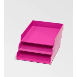 Bindertek Bright Wood Desk Stackable Letter Paper Tray; Pink (BTLTRAY-PK) -Fellowe Desk Shop m003593577 s7