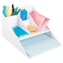 Linus Office Supplies Desk Organizer, For Scissors, Pens, Markers, Highlighters, Notepads - White (42051)