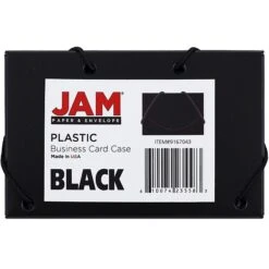 JAM Paper® Plastic Business Card Holder Case With Round Flap, Black Solid, Sold Individually (9167043)