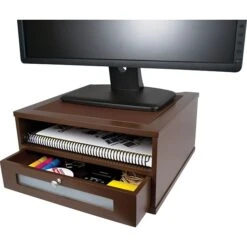 Victor Technology Wood Monitor Riser, Mocha Brown, 6 1/2"H X 13 3/8"W X 13 3/8"D