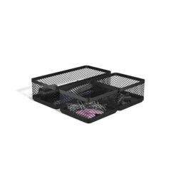 TRU RED™ 3 Compartment Stackable Wire Mesh Desk Organizer, Matte Black (TR57547)
