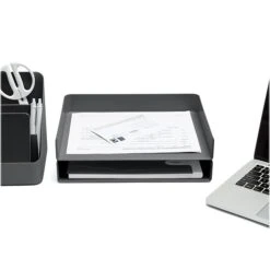 Poppin Landscape Stackable Front Loading Letter Tray, Letter Size, Dark Gray (107720) -Fellowe Desk Shop sp116671588 s7