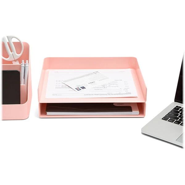 Poppin Stackable Front Loading Letter Tray, Letter Size, Pink, 4/Pack (108517) 4 Poppin Stackable Front Loading Letter Tray, Letter Size, Pink, 4/Pack (108517) - Image 2