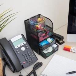 Mind Reader Mini Desk Supplies Office Supplies Organizer, 3 Drawers, 1 Top Shelf, Black (MESHMINI-BLK) -Fellowe Desk Shop sp155204346 s7