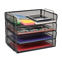 Mind Reader Stackable Side Loading Letter Tray, Black Metal, 4/Pack (DSTACK4-BLK) -Fellowe Desk Shop sp155204735 s7