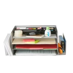 Mind Reader Network Collection 6 Compartment Front Loading Letter Tray With Side Storage, Silver Wire Mesh (4TSIDE2-SIL)