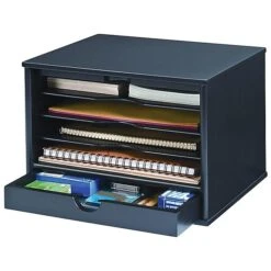 Victor Technology Midnight Collection 5 Compartment Wood File Organizer, Matte Black (4720-5)