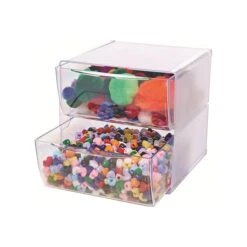 Deflect-O Cube 2 Compartment Stackable Plastic Storage Drawers, Clear (350101) 9 Deflect-O Cube 2 Compartment Stackable Plastic Storage Drawers, Clear (350101) -Fellowe Desk Shop sp45449881 s7