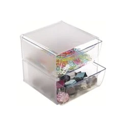 Deflect-O Cube 2 Compartment Stackable Plastic Storage Drawers, Clear (350101) 10 Deflect-O Cube 2 Compartment Stackable Plastic Storage Drawers, Clear (350101) -Fellowe Desk Shop sp45449882 s7
