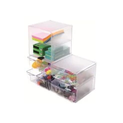 Deflect-O Cube 2 Compartment Stackable Plastic Compartment Storage, Clear (350701) 7 Deflect-O Cube 2 Compartment Stackable Plastic Compartment Storage, Clear (350701) -Fellowe Desk Shop sp45449887 s7