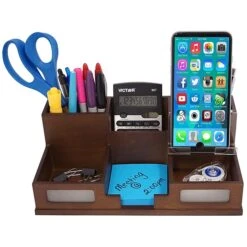 Victor Heritage Wood Desk Organizer With Smart Phone Holder™