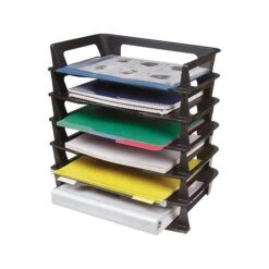Rubbermaid Regeneration Stackable Side Loading Letter Trays, Letter Size, Black Plastic, 6/Pack (86028)