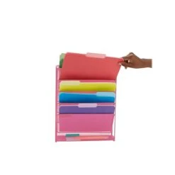 Mind Reader Network Collection Vertical File Storage Basket Rack Floor Or Mounted, Pink (MAGSTACK-PNK)