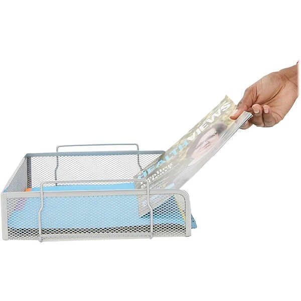 Mind Reader Stackable Side Loading Letter Tray, Silver Metal Mesh, 2/Pack (DSTACK2-SIL) 3 Mind Reader Stackable Side Loading Letter Tray, Silver Metal Mesh, 2/Pack (DSTACK2-SIL)