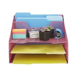 Mind Reader 5-Compartment Wire Mesh File Organizer, Pink (MESHBOX5-PNK)