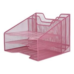 Mind Reader 5-Compartment Wire Mesh File Organizer, Pink (MESHBOX5-PNK) -Fellowe Desk Shop sp63970107 s7