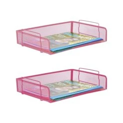 Mind Reader Network Collection Stackable Side Loading Letter Tray, Pink Metal Mesh, 2/Set (DSTACK2-PNK)