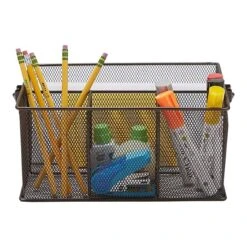 Mind Reader Network Collection 4-Compartment Steel Storage Basket Organizer, Brown (MESHBASKET-BRN)